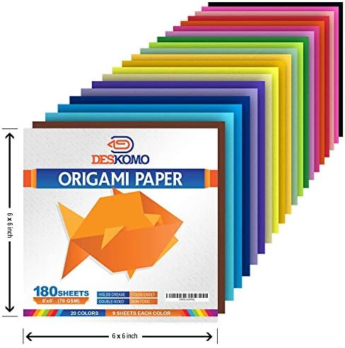 Papir za origami papir za djecu obostrano - pakiranje od 180 listova-20 pakiranja papira u jarkim bojama od 6 do 6 inča za