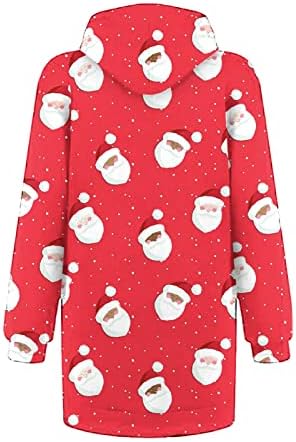 Ruziyoog božićne kapuljače haljina za žene Slatke sanke s dugim rukavima haljine s dugim rukavima labave pulovera s džepom