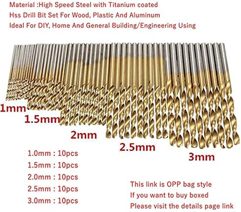 200/100pcs 1/1.5/2.0/2,5/3 mm titanij obloženi zakret Bit Visoki čelik za plastiku za obradu drveta i aluminijski HSS bušilica