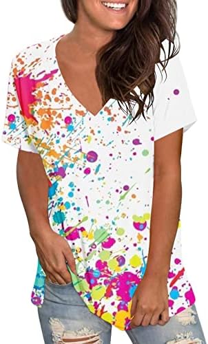 Ljetna jesenska košulja V vrat majica Teen Girls 2023 Kratki rukavi pamučni grafički salon bluza majica za žene YF