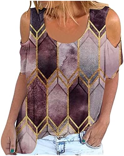 Žene hladno rame ležerna košulja Ljetna trendovska 3D grafički print kratki rukavi vrhovi labava udobna bluza