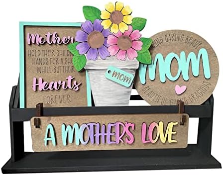 Majčin dan, slojeni dekor ladice, 4 komada majčino ljubav cvijeće rustikalni drveni znakovi za mamu ženski poklon rođendan