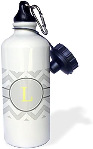 3Drose Siva i bijela ševron sa žutim monogramom početna l Sportska boca vode, 21 oz, bijela