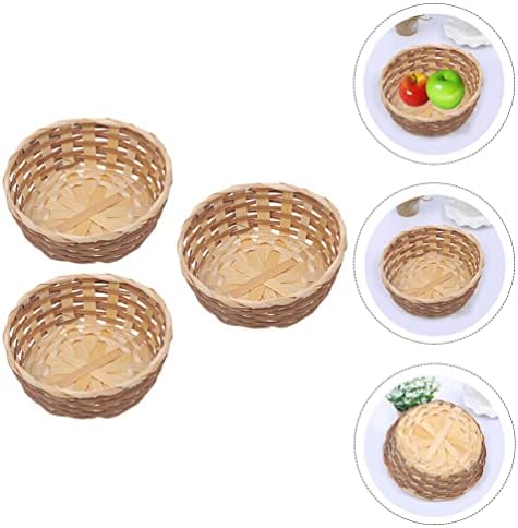 Didiseaon bambusova košarica 3pcs ručno rađena košarica za kruh okrugla voćna zdjela za povrće za pohranu za kuhinju dnevna