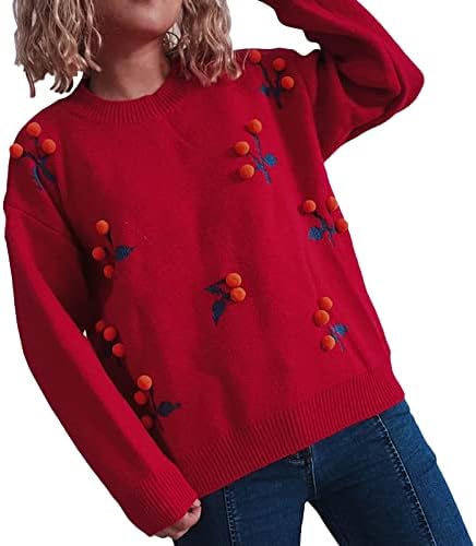 Džemperi muduh za žene zimski okrugli vrat s dugim rukavima mjehurić trešnje uzorak dnevno puštanje na ležerni džemper