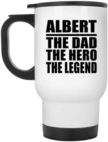 Dizajnsify Albert Tata Hero Legenda, White Travel šalica 14oz od nehrđajućeg čelika izolirani, pokloni za rođendansku obljetnicu