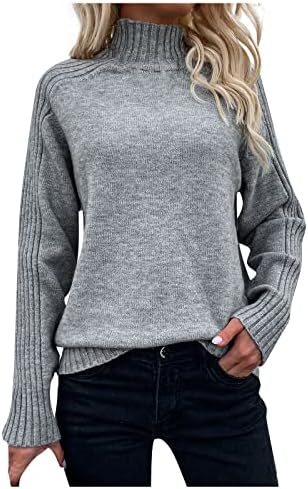 RMXEI Žene ležerno pulover od solidne boje visoki vrat dugi rukavi džemper