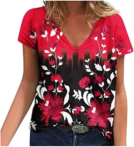 Bluze s kratkim rukavima za dame jesen ljeto vneck spandex cvjetne grafičke bluze majice tinejdžerke bz
