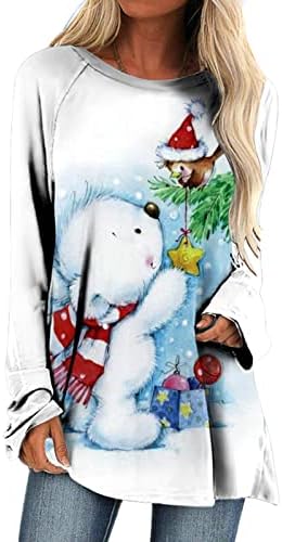 Bijeli festival božićni ležerni vrhovi za ženske posade dugih rukava snjegović grafički opušteni fit slatke majice dame m