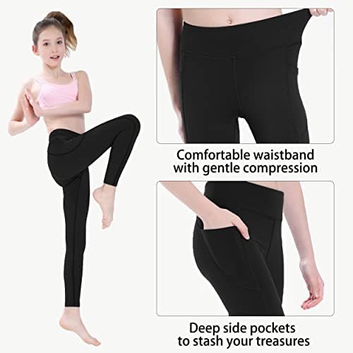 Jim League Girls Atletske plesne gamaše - Dječje joga kompresije hlača tinejdžerski trčanje treninga Sport Thickings s džepovima