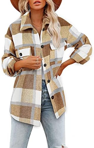 Žene plus veličina ležerna košulja s tunikom Ugodna dnevna vuna mješavina kaputa bluza moda Tartan Shacket Jacke