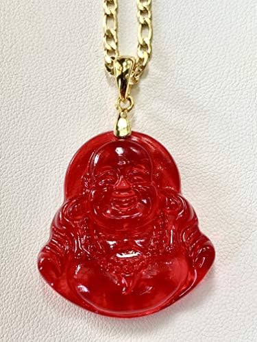 Sretan smijući se Buda ogrlica s privjeskom od crvenog žada zlatni lanac Figaro autentični certificirani žadeit razreda a