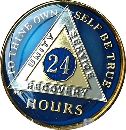 24 sata na dan, tamnoplavi medaljon anonimnih alkoholičara, s čipom, prekriven zlatom i niklom