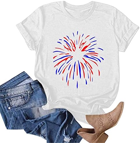 Četvrti srpanj Outfit Žene Košulje Dan neovisnosti SAD -a zastava Thirt Thirt kratki rukavi Posada Ljetna blagdanska bluza