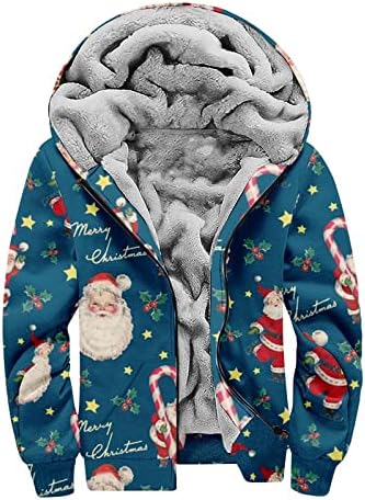 Muške jakne casual toplo, ružni božićni tiskani zgusnica sherpa obložena flanel prekrivena topli kaputi vanjska odjeća s