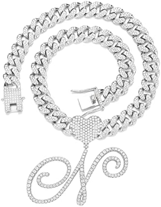 Srebrni kubanski lanac za žene, muške Ogrlice s inicijalima, ledeni lanac s privjescima od srca i slova, prilagođeni lanac