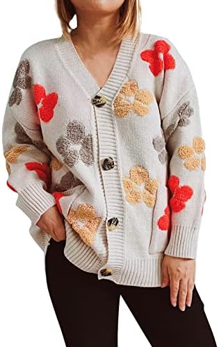 Elastični džemper iz struka Žene jesenski fakulteti kaputi Zabavni široki rukavi Boxy Fit Pamuk Rastely gumb dolje čvrsto