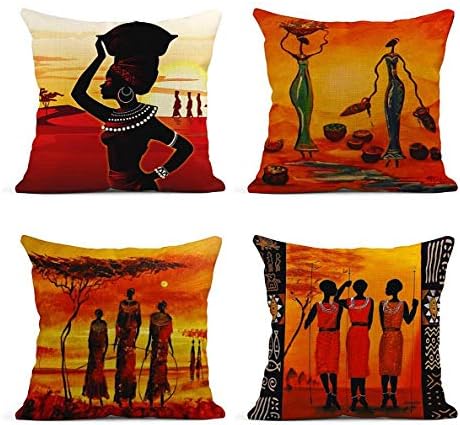 ArtSocket set od 4 platna jastuci za bacanje pokriva ulje slikanje afričke umjetnosti etničko pleme lady dnevni boravak usana