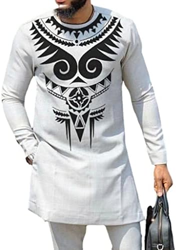 XSION muški afrički dvodijelni set set outfit dugih rukava košulja i hlače tradicionalna etnička odjeća zapisa