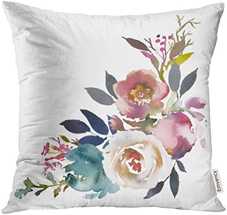 Poklopac jastuka za bacanje mornarice anemone sumrak plava blijedo ružičasta siva bijela akvarel cvjetni kutni buket aranžman