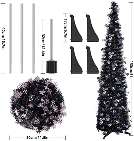 5ft Spakiva Halloween stabla atrifilna olovka vitko božićno drvce, Pop up Tinsel Xmas Tree za male prostore, aparment, trgovina,