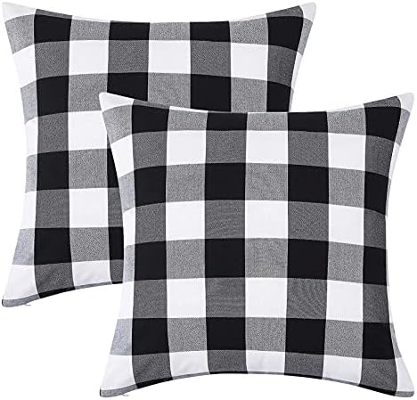 Caromio Buffalo Provjerite jastučne jastučne jastučne jastuke crno -bijele 18 × 18 pamučni vanjski kabed s kvadratnim jastukom