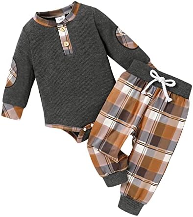Sretan grad odjeća za dječake jesen je rebrast pleteni pamuk i karirane duge hlače odjeće za novorođenčad zima