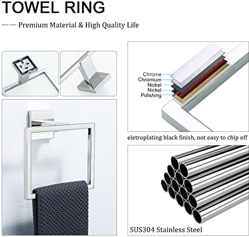 TNOMS polirani kromirani ručnički prsten Moderni kvadratni ručnik, držač ručnika za kupaonicu, zidni nosač nehrđajući čelik