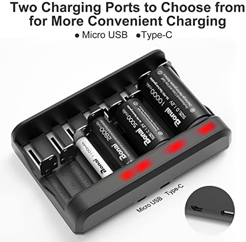 Bonai AA AAA C D SC punjač baterije, USB punjenja velike brzine, neovisni utor, 8 Bay Househoul Battery Punjač za Ni-MH NI-CD
