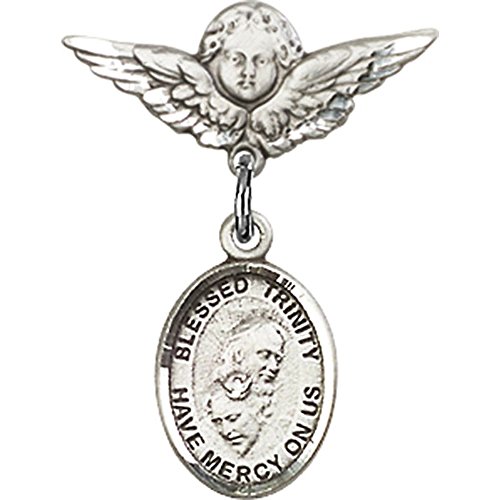 Dječja značka od srebra sa šarmom Presvetog Trojstva i anđelom s krilima, pribadača za značku 7/8 od 3/4 inča
