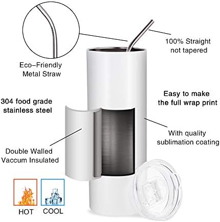 ; 8 pakiranja čaša za sublimaciju od 20 oz. uska bijela ravna čaša od nehrđajućeg čelika od 10 komada za sublimacijsku pećnicu