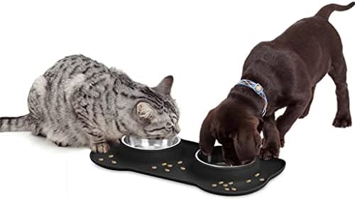 Dvostruka zdjela za pse od nehrđajućeg čelika, izdržljiva hranilica za kućne ljubimce bez prolijevanja s pitkom vodom / Crna