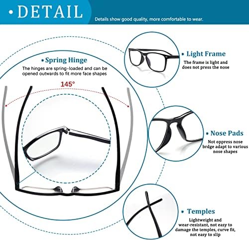 6 pakiranja naočala za čitanje za žene i muškarce, naočale s opružnim šarkama koje blokiraju plavo svjetlo, sprječavaju naprezanje