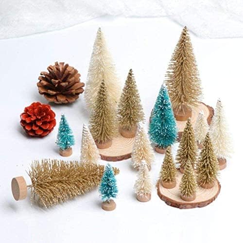 Božićni ukrasi-Christmas ukrasi, 12pcs Mini božićno drvce minijaturno borovo stablo Tiny Sisal stabla sa snijegom i drvenom