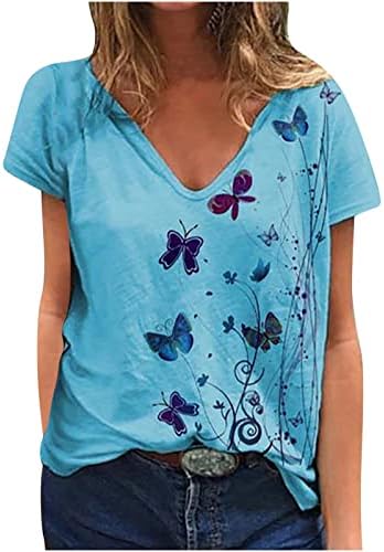 Majica bluze za dame, kratki rukavi duboki v vrat pamučni leptir cvjetni grafički grafički labavi fit opuštena fit bluza