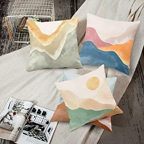 Emvency boho set od 4 jastuka za jastuke na jastuku sredinom stoljeća Bohemska krajolika Mountain Sunset Moderni apstraktni