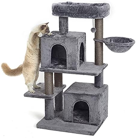 45-inčni višeslojni toranj za mačke, mačji toranj, stablo za mačje stanove, s visećom mrežom i grebalicama prekrivenim sisalom,