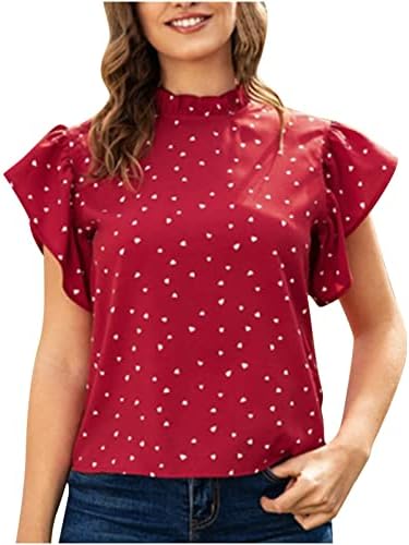 Ženski ružni vratni vrhovi ruffle kapice Ljetni elegantni tisak radne odjeće bluze gornje majice