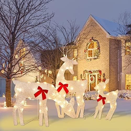 Twinkle zvijezda 3 pakiranje jelena jelena Obitelj osvijetljena 2D jelena božićni dekor, s jasnim 60 brojeva svjetla, svjetlosnog