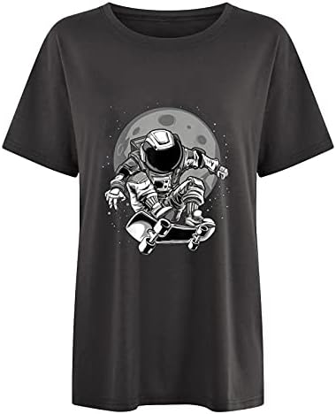 Ženski kratki rukavi Preveliki vrhovi Slatki astronaut tiskani majice retro cvjevač labavi fit majice za odmor casual bluza