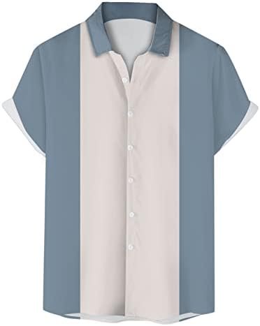 Muška Vintage majica za kuglanje kratkih rukava, ležerna ljetna košulja na kopčanje u boji u boji, Košulje za plažu a-line