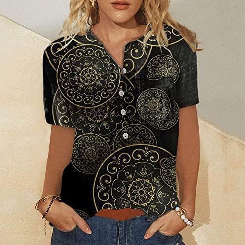 Ayaso ženski gumb dolje majica s kratkim rukavima modna modna v vratna traka za tiskanje bluza casual labave košulje bluza