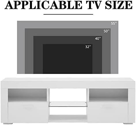 SANYOAC Bijeli TV postolje za 50/55/65+ inčni TV, zabavni centar s LED svjetlima, moderne TV stalke za video igranje, TV