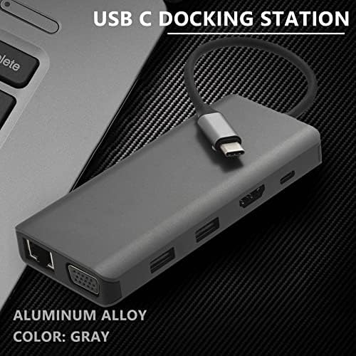 Ajulylvy 11-u-1 Многопортовый USB C s podrškom za RJ45 4K, VGA 4 USB2.0 PD3.0 3,5 mm Audio / TF hub s led pozadinskim osvjetljenjem