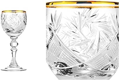 Kristalna čaša od šerija modernog ruskog reza sa zlatnim okvirom-2,25 oz, 65 ml, set od 6 čaša