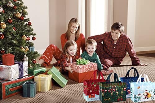Abtols 12pcs Velike božićne torbe s ručkama, velike božićne poklon vrećice za višekratnu upotrebu netkanih namirnica Shopping