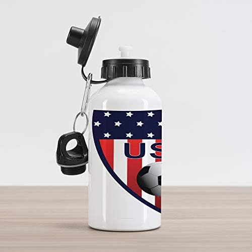 Ambasonne USA aluminijska boca s vodom, Team USA tematski dizajn nogometnih amblema sa zvijezdama i okomitim prugama, aluminijski