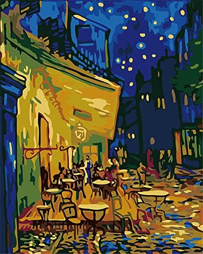 Yeesam Art Paint by Brojevi za odrasle poznate slike, kafića terasa noću Van Gogh 16x20 inčni platno platno akrilni uradi