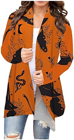 Kardigan za žene Halloween Cat Print Tunik Tonika Otvoreno prednji pleteni džemper dugih rukava padaju ležerni lagani kaput