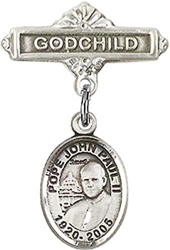 Dječja značka za bebe s šarmom pape Ivana Pavla i Pribadačom za značku kumčeta / dječja značka od srebra sa šarmom pape Ivana
